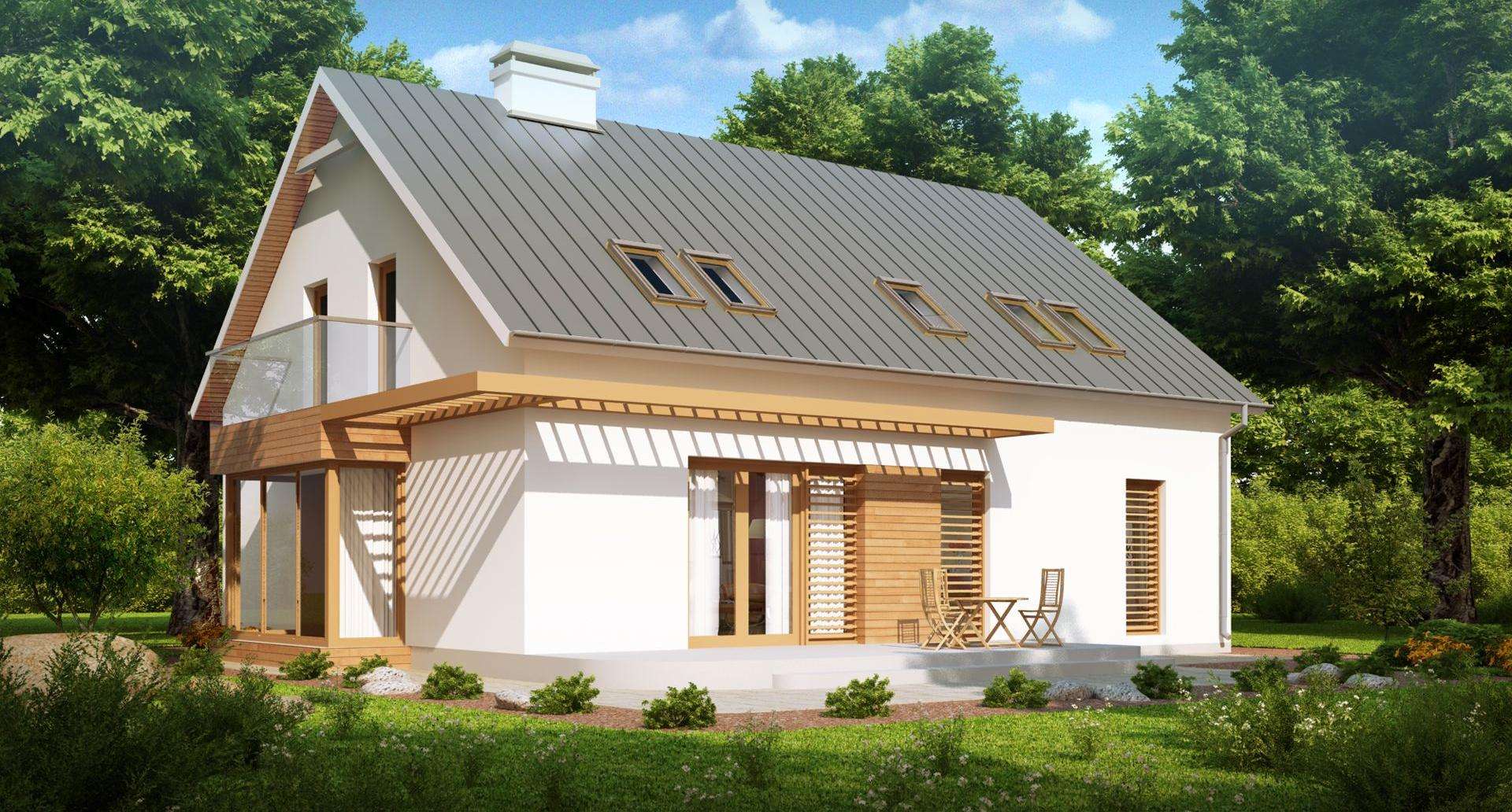 Fatada Casă cu mansardă 149 mp utili, un dormitor, 3 băi