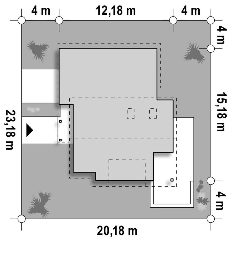 Plan amplasament Casă cu mansardă 118 mp utili, un dormitor, o baie