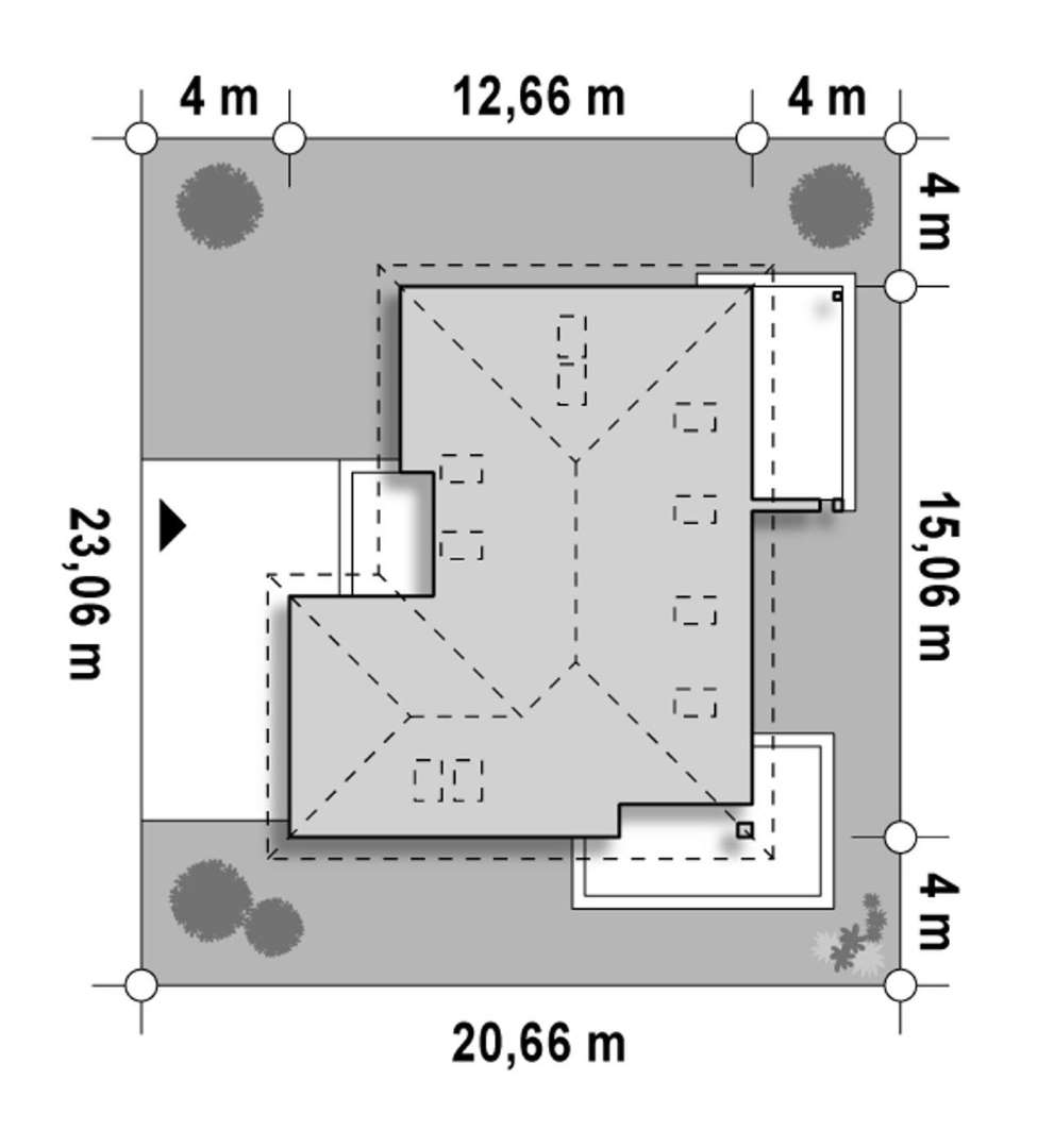 Plan amplasament Casă cu mansardă 151 mp utili, un dormitor, 2 băi