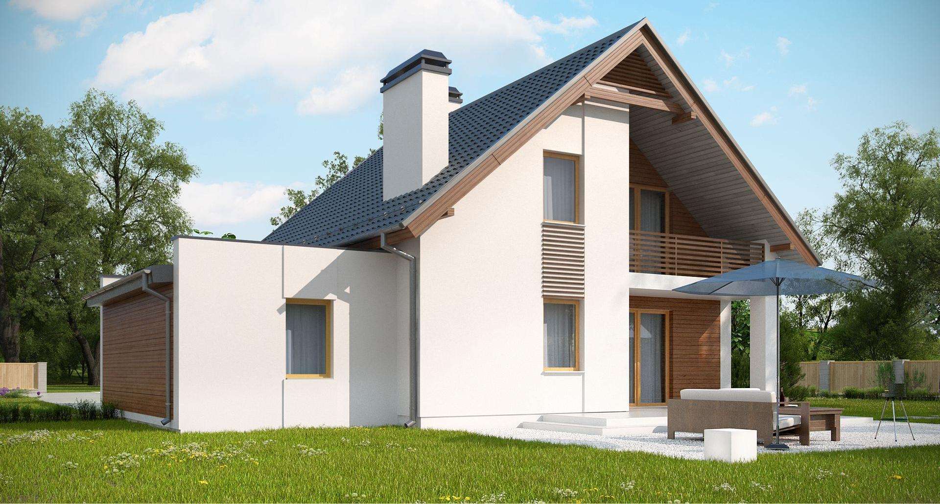 Fatada Casă cu mansardă 145 mp utili, un dormitor, 2 băi