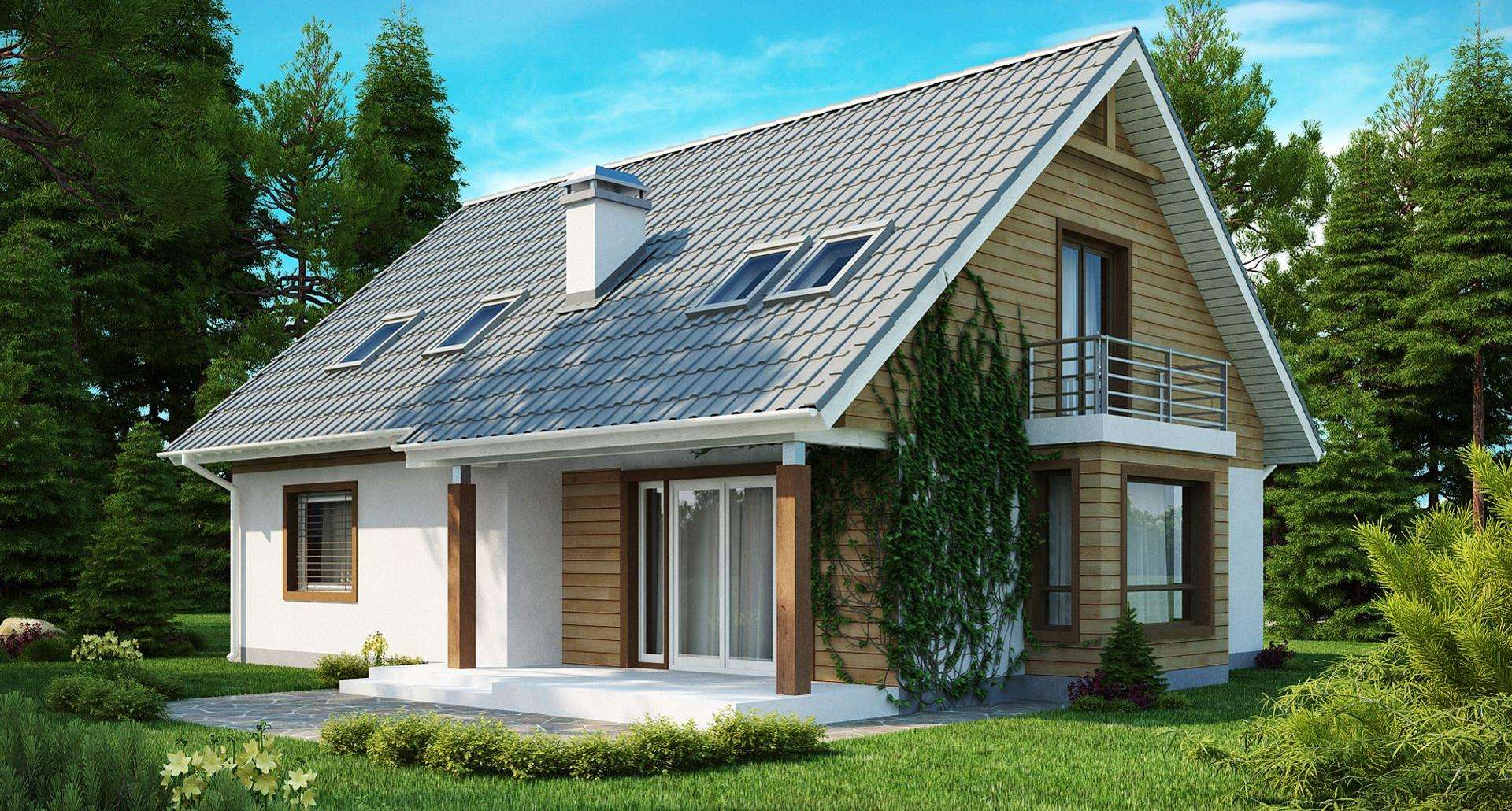 Fatada Casă cu mansardă 160 mp utili, un dormitor, 2 băi