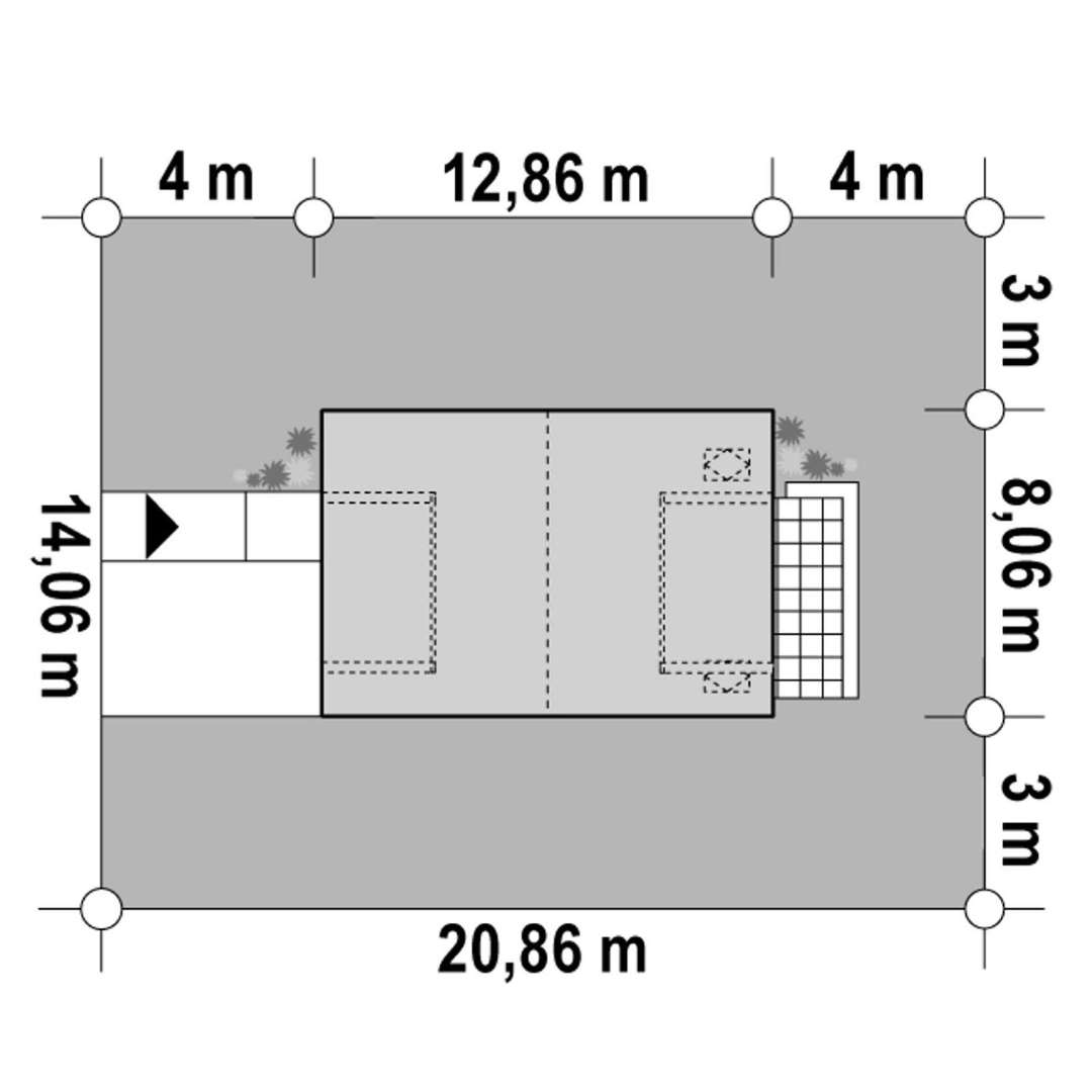 Plan amplasament Casă cu mansardă 106 mp utili, un dormitor, o baie