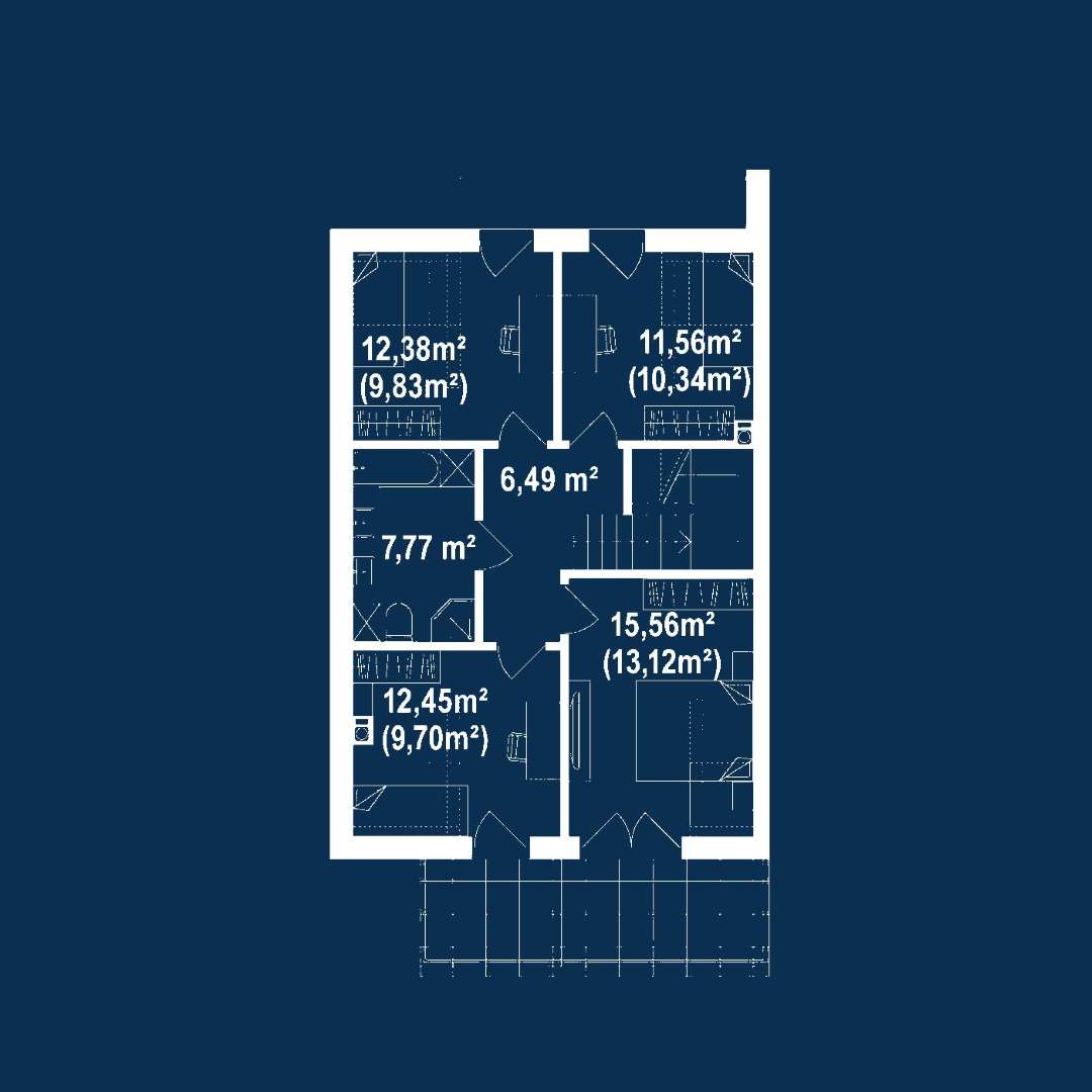 Plan mansardă Casă cu mansardă 106 mp utili, un dormitor, o baie