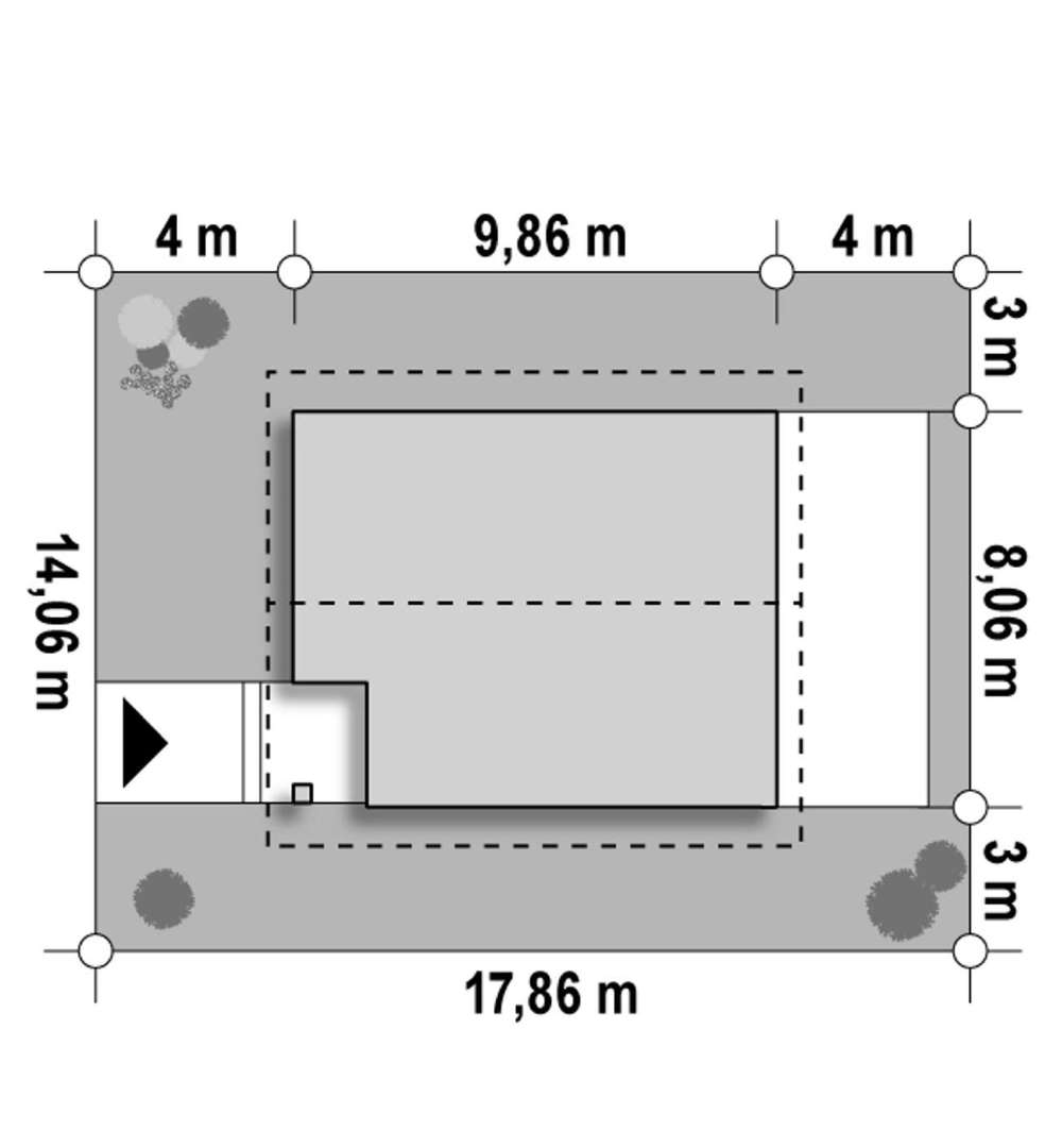 Plan amplasament Casă cu mansardă 103 mp utili, un dormitor, 2 băi