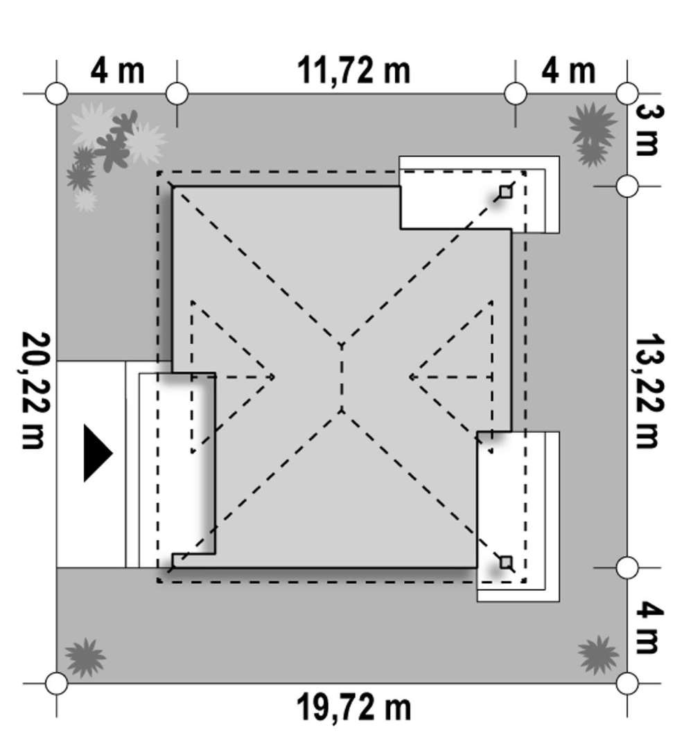 Plan amplasament Casă parter 107 mp utili, 3 dormitoare, o baie