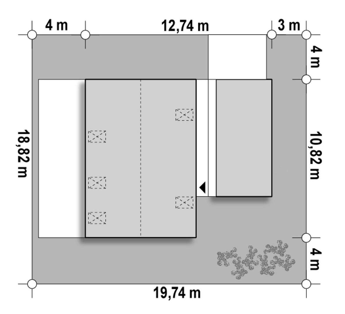 Plan amplasament Casă cu mansardă 117 mp utili, un dormitor, o baie