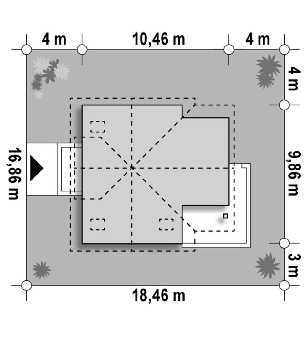 Plan amplasament Casă cu mansardă 114 mp utili, un dormitor, o baie