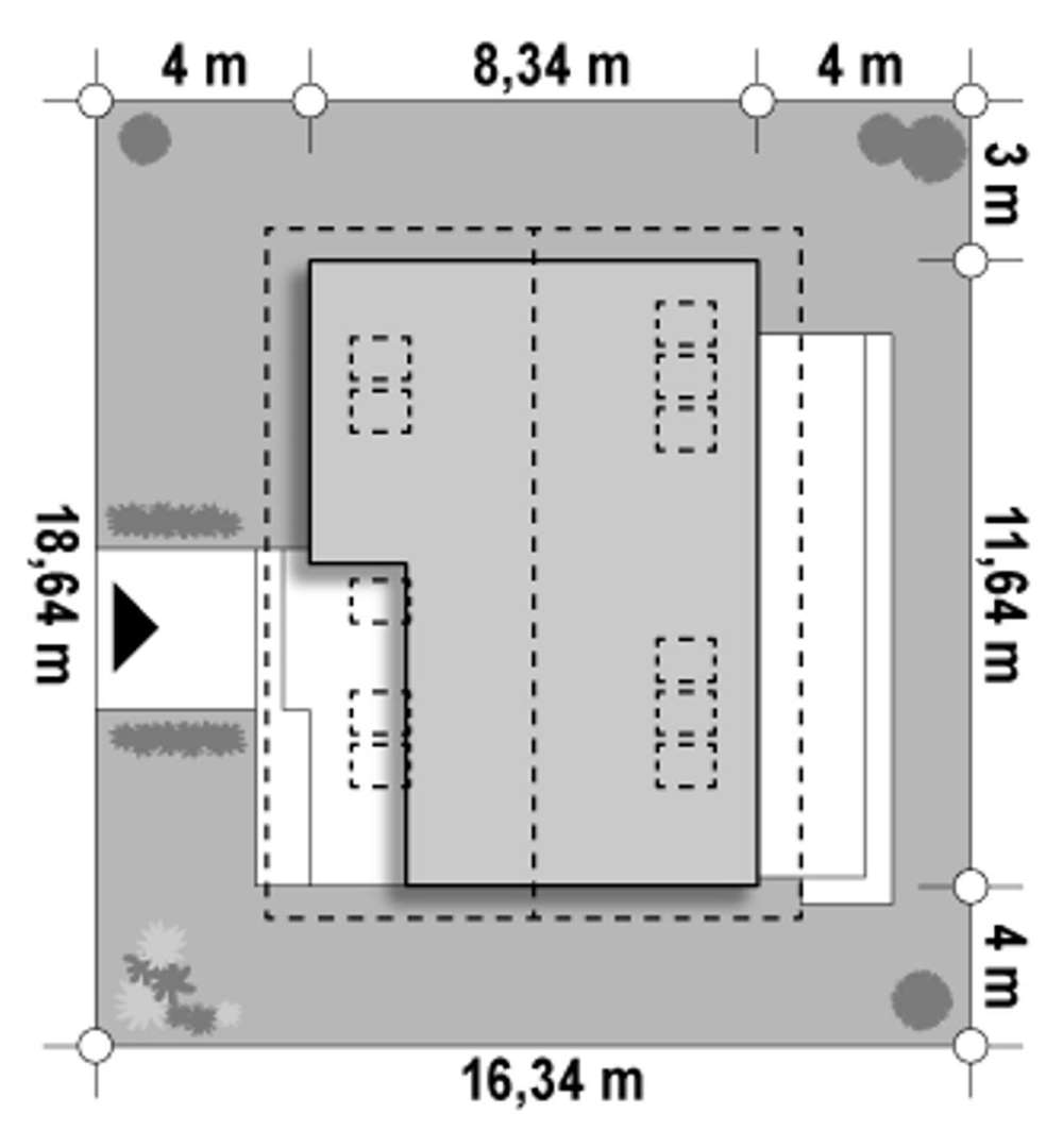 Plan amplasament Casă cu mansardă 119 mp utili, un dormitor, 2 băi