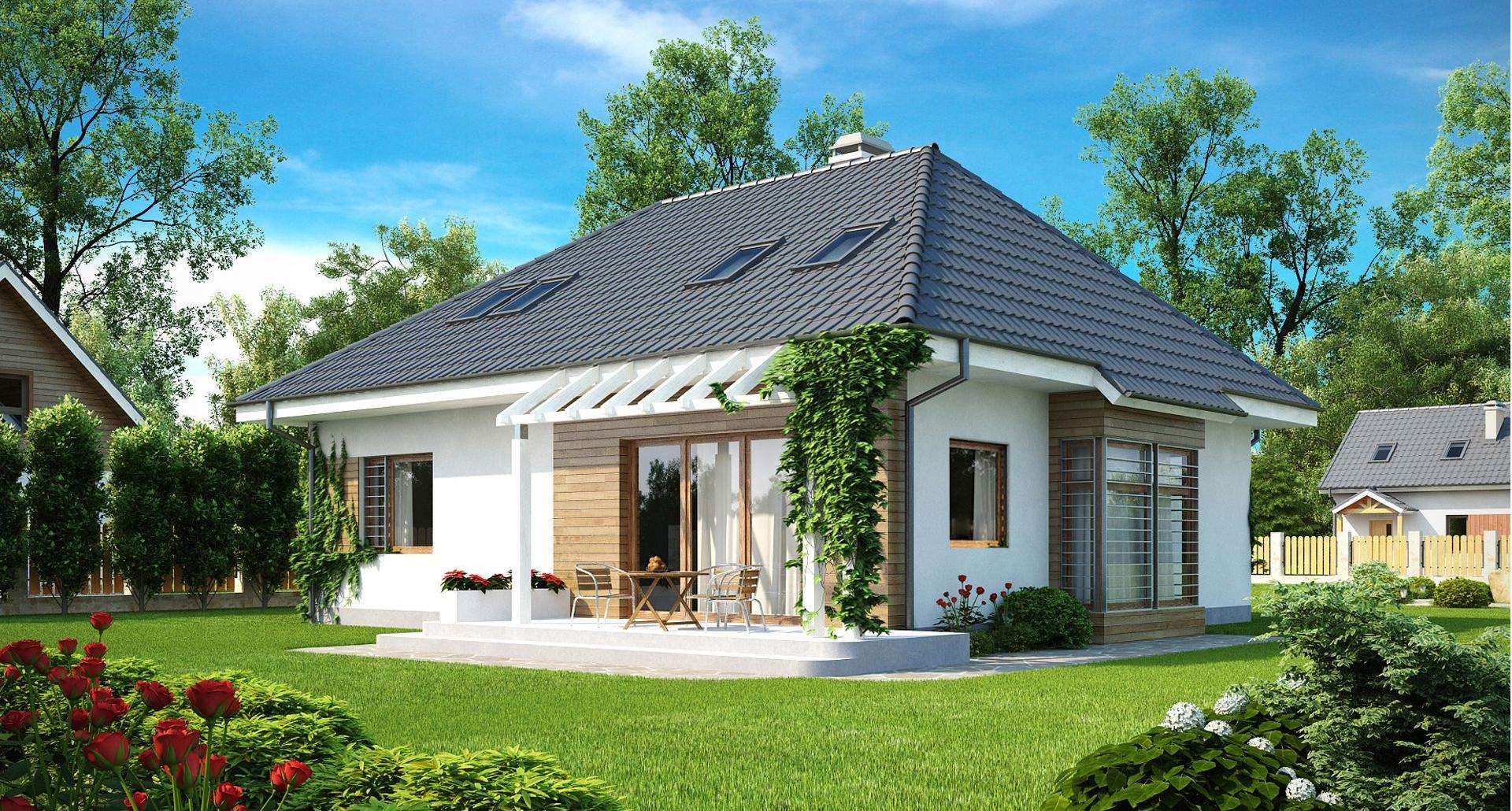 Fatada Casă cu mansardă 142 mp utili, un dormitor, 2 băi