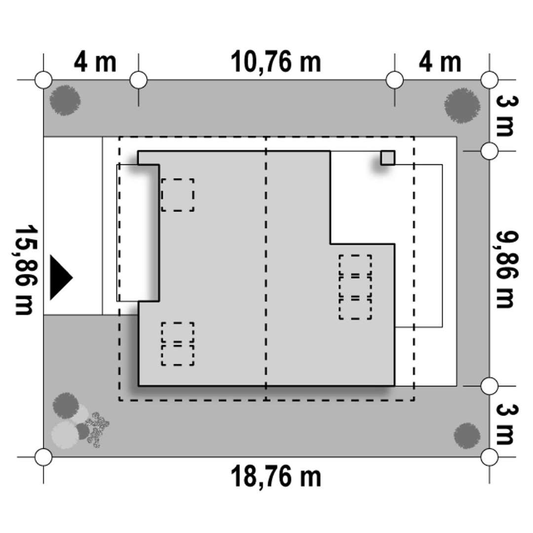 Plan amplasament Casă cu mansardă 122 mp utili, un dormitor, 2 băi