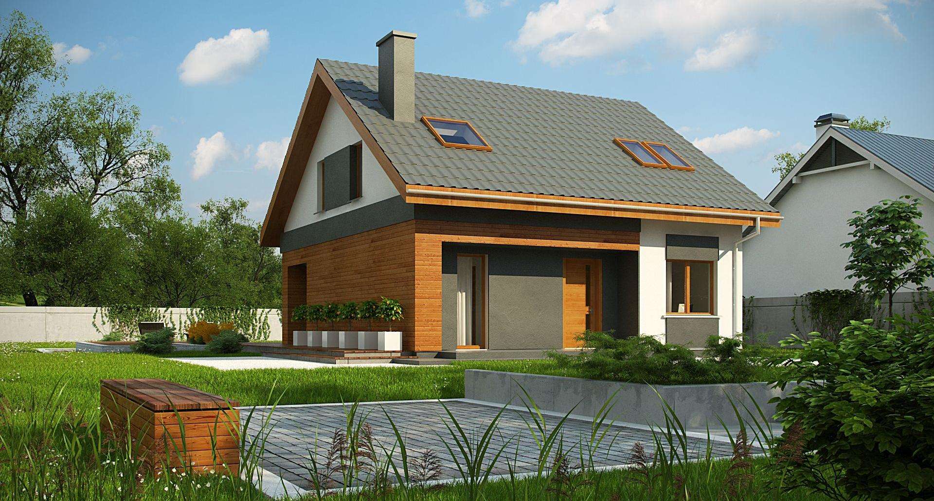 Fatada Casă cu mansardă 122 mp utili, un dormitor, 2 băi