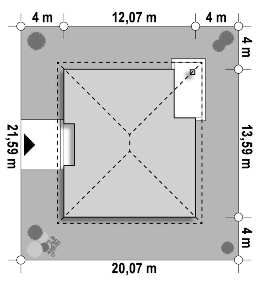 Plan amplasament Casă parter 126 mp utili, 4 dormitoare, o baie