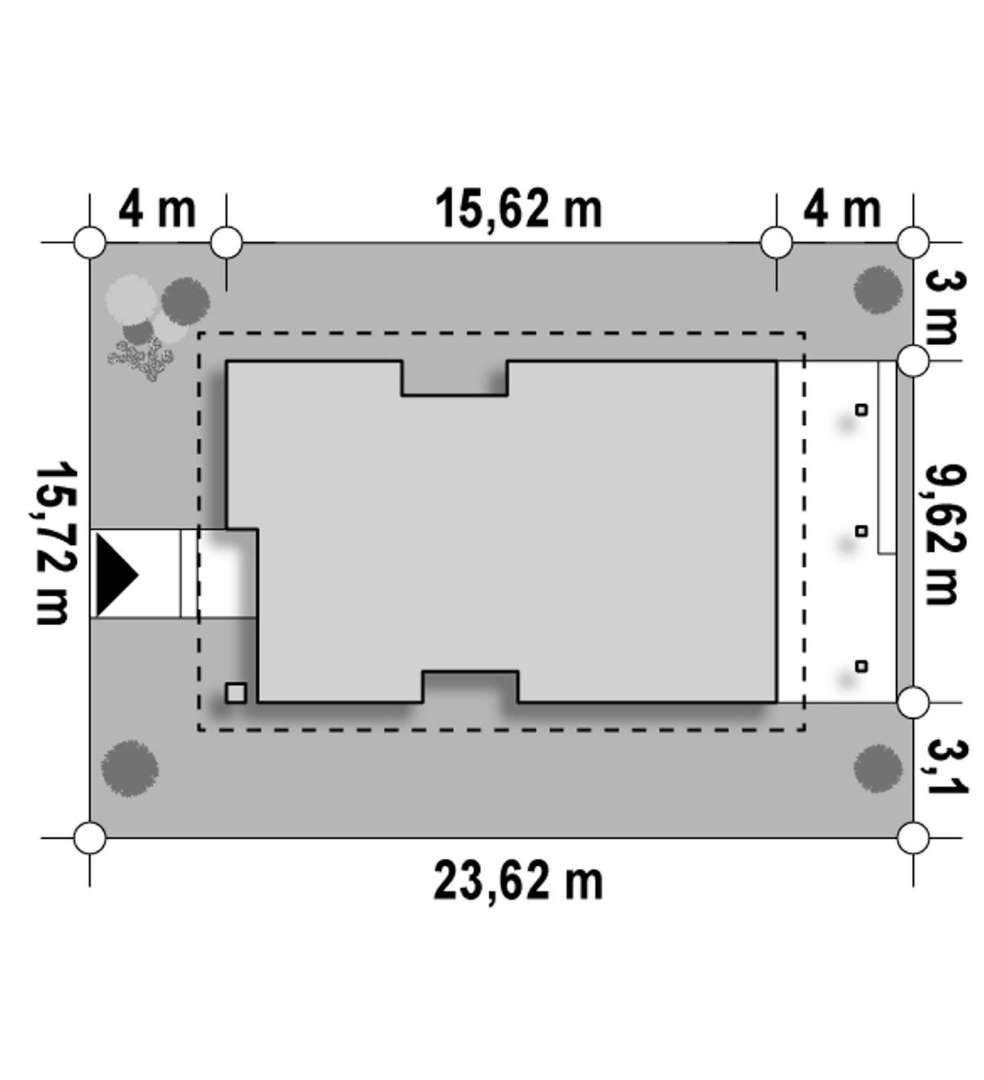 Plan amplasament Casă parter 115 mp utili, 3 dormitoare, o baie