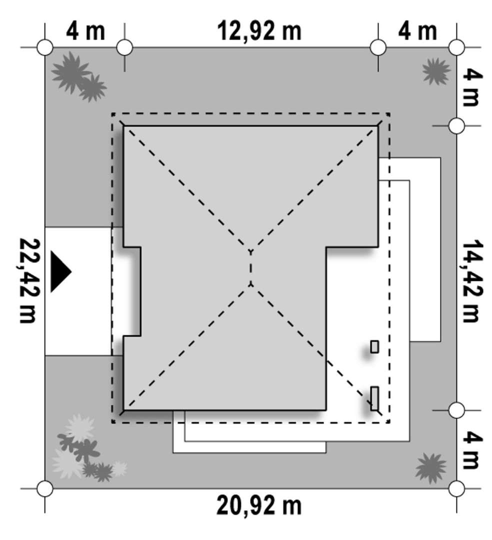 Plan amplasament Casă parter 131 mp utili, 4 dormitoare, 2 băi