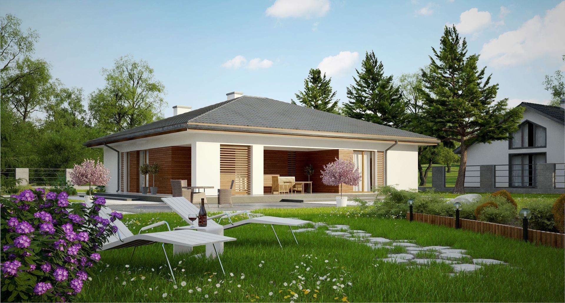 Fatada Casă parter 131 mp utili, 4 dormitoare, 2 băi