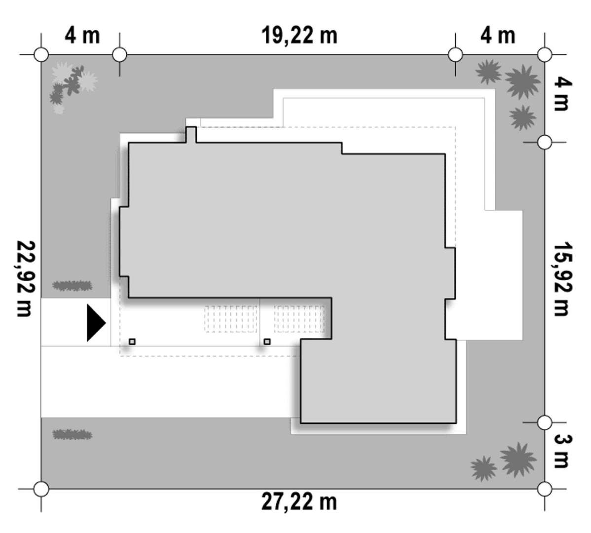 Plan amplasament Casă parter 150 mp utili, 3 dormitoare, 2 băi