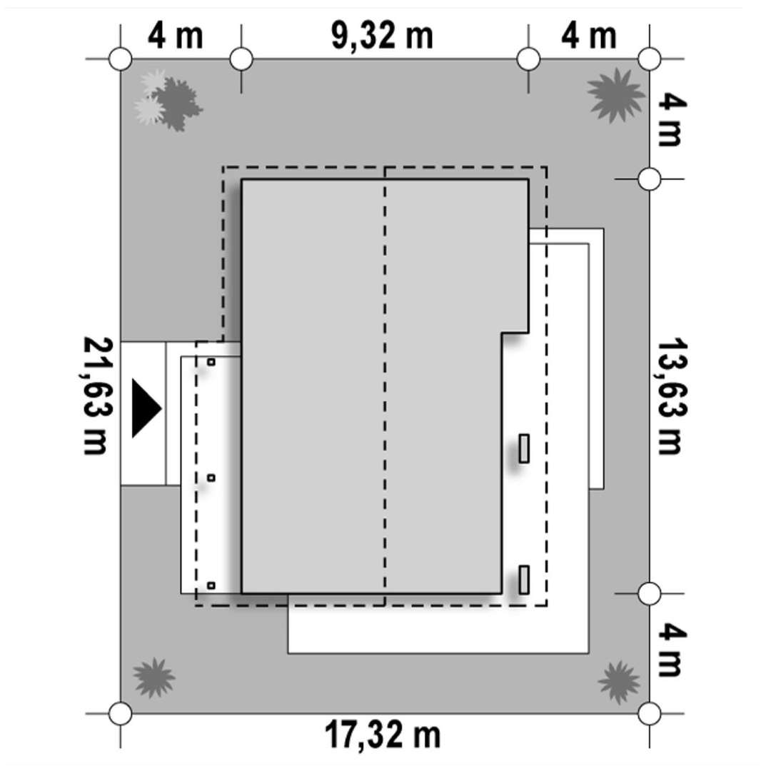 Plan amplasament Casă parter 96 mp utili, 3 dormitoare, o baie