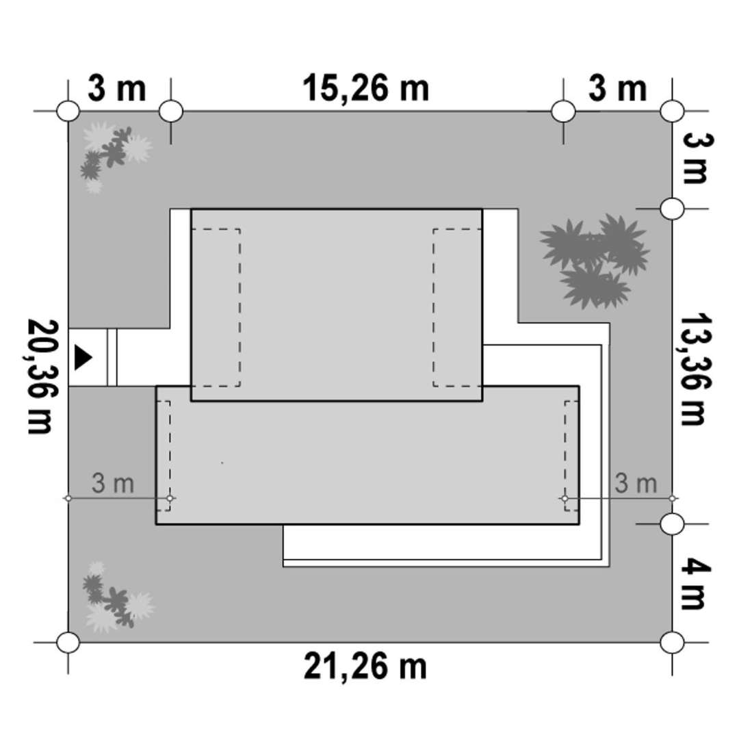 Plan amplasament Casă parter 108 mp utili, 3 dormitoare, 2 băi