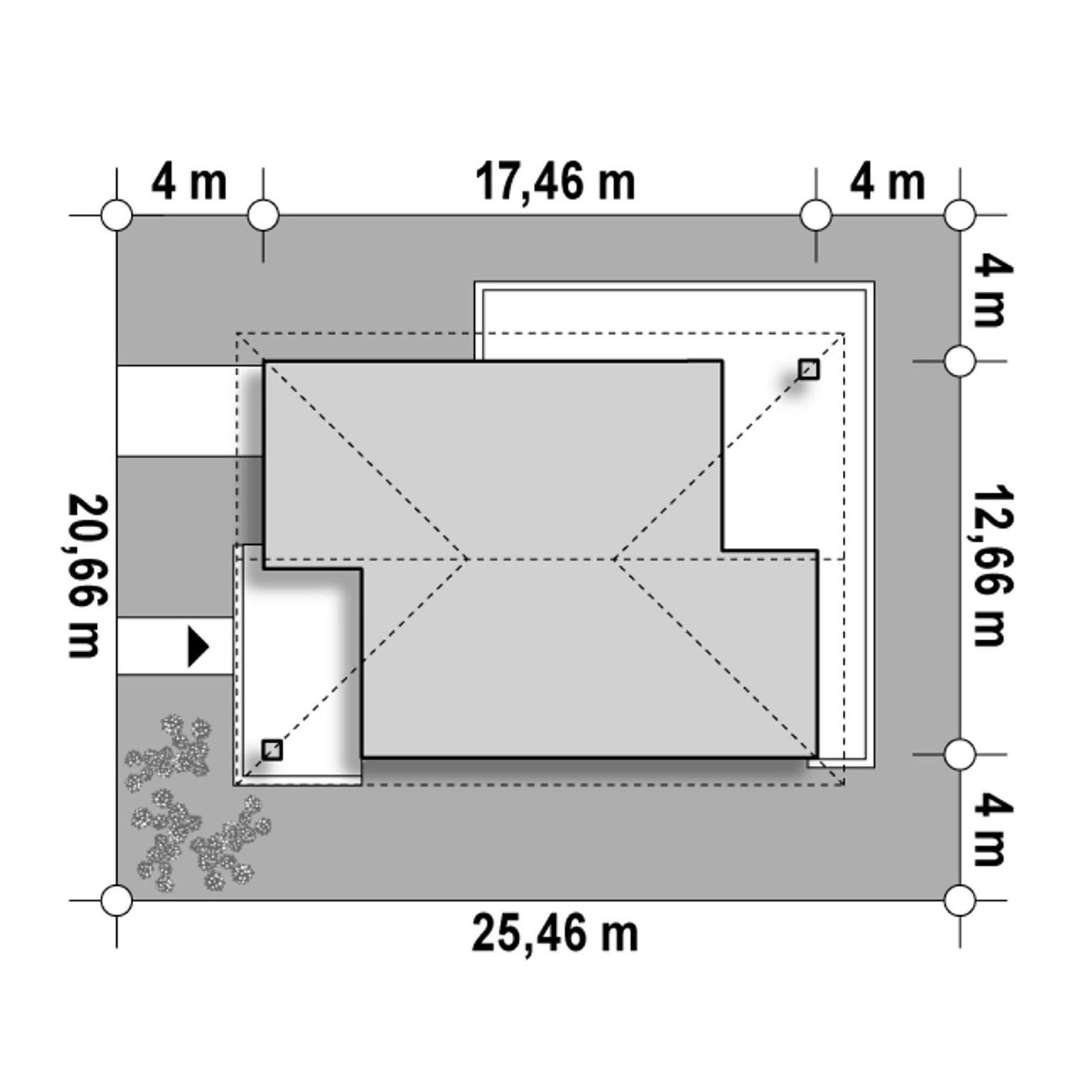 Plan amplasament Casă parter 123 mp utili, 3 dormitoare, 2 băi