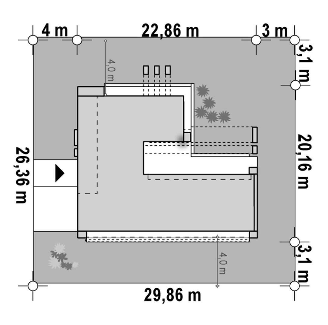 Plan amplasament Casă parter 156 mp utili, 3 dormitoare, 2 băi
