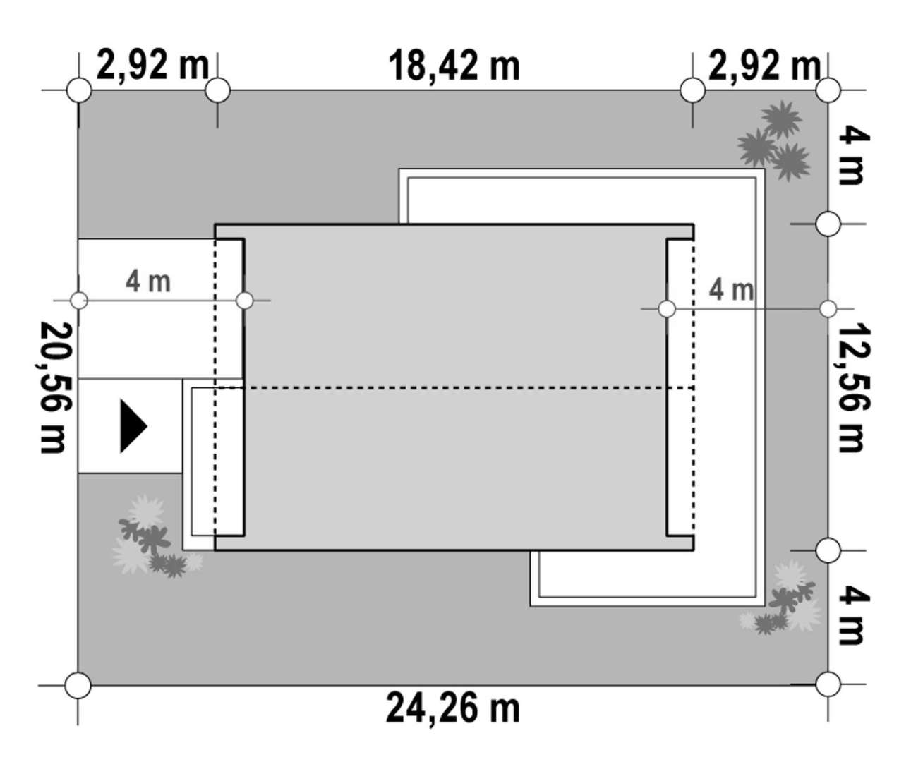 Plan amplasament Casă parter 144 mp utili, 3 dormitoare, 2 băi