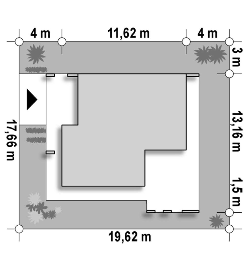 Plan amplasament Casă parter 82 mp utili, 2 dormitoare, o baie