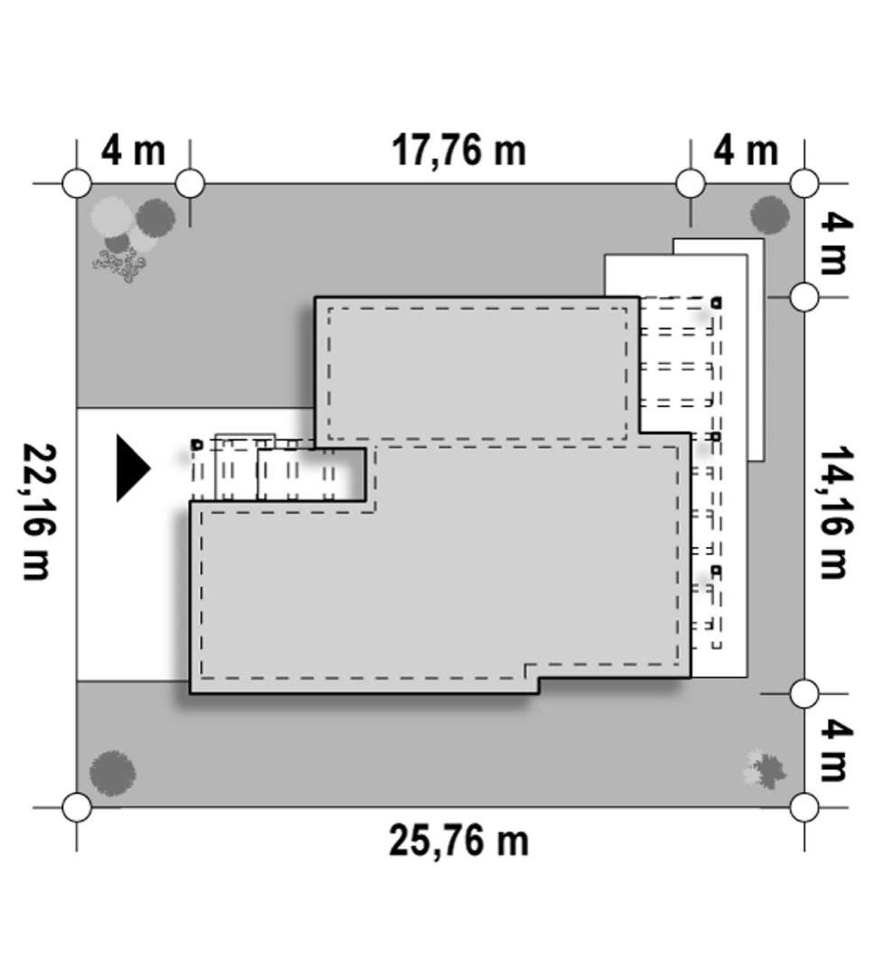 Plan amplasament Casă parter 120 mp utili, 3 dormitoare, 2 băi