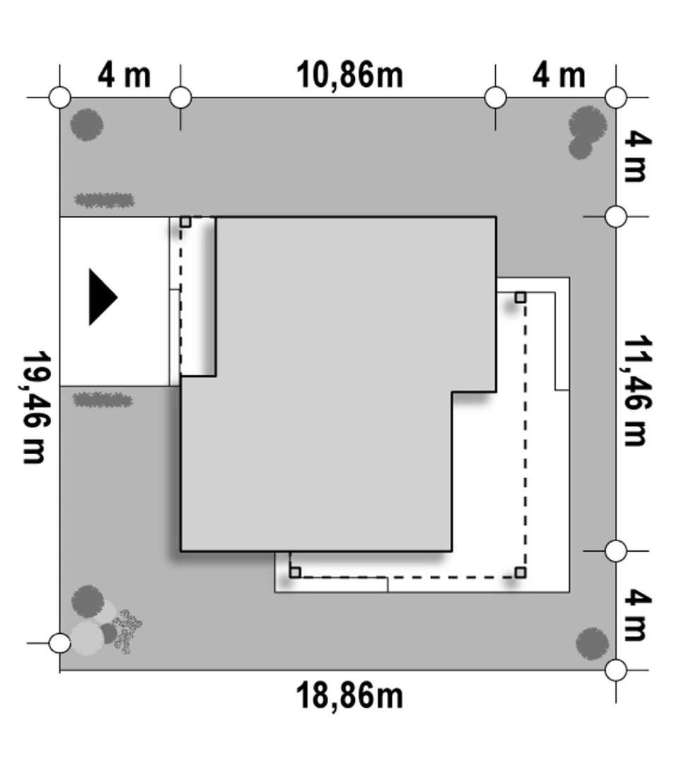 Plan amplasament Casă parter 82 mp utili, 2 dormitoare, o baie