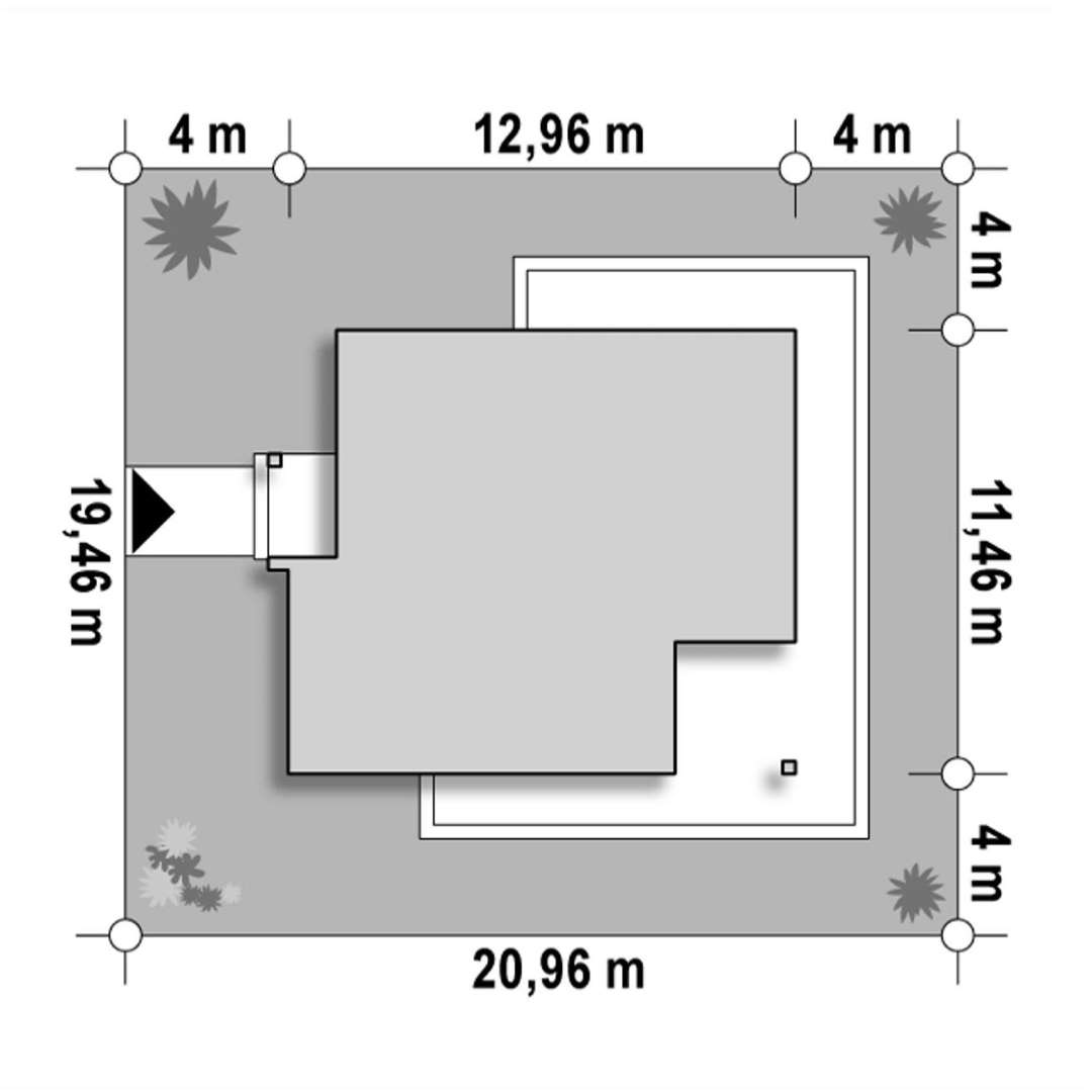 Plan amplasament Casă parter 97 mp utili, 3 dormitoare, o baie
