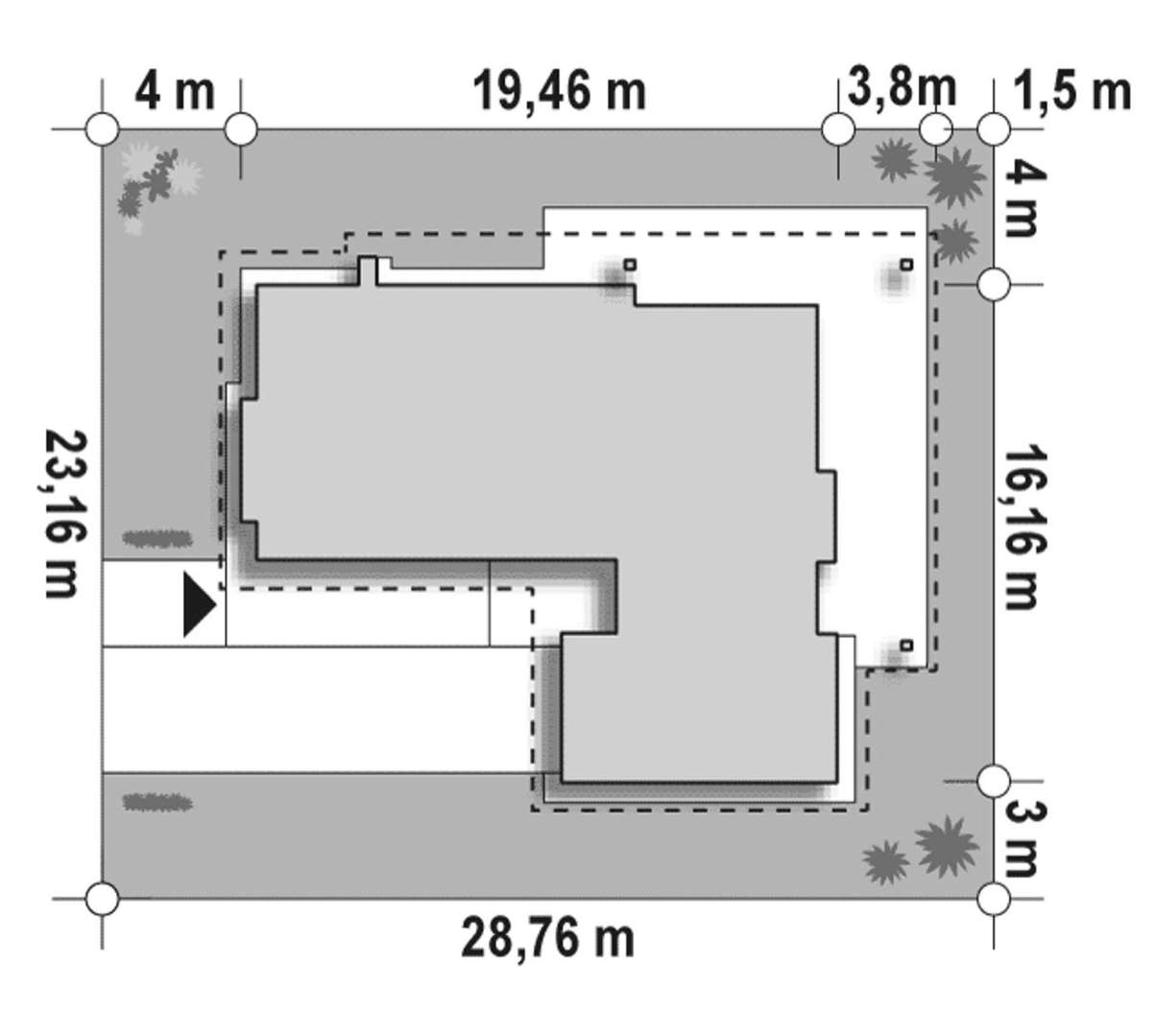 Plan amplasament Casă parter 147 mp utili, 3 dormitoare, 2 băi