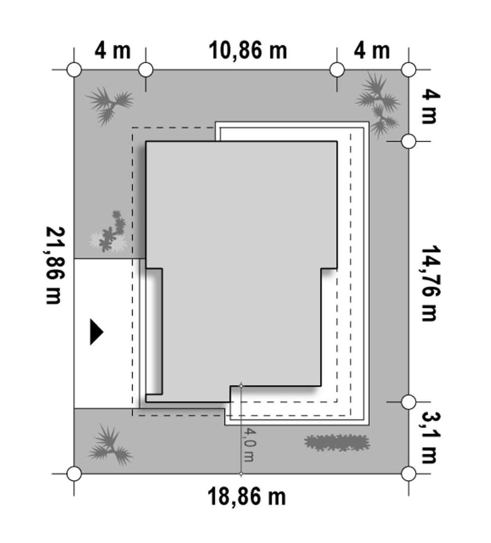 Plan amplasament Casă parter 105 mp utili, 3 dormitoare, 2 băi