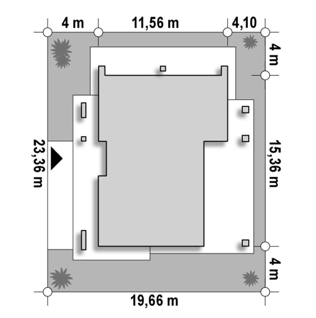 Plan amplasament Casă parter 118 mp utili, 3 dormitoare, 2 băi