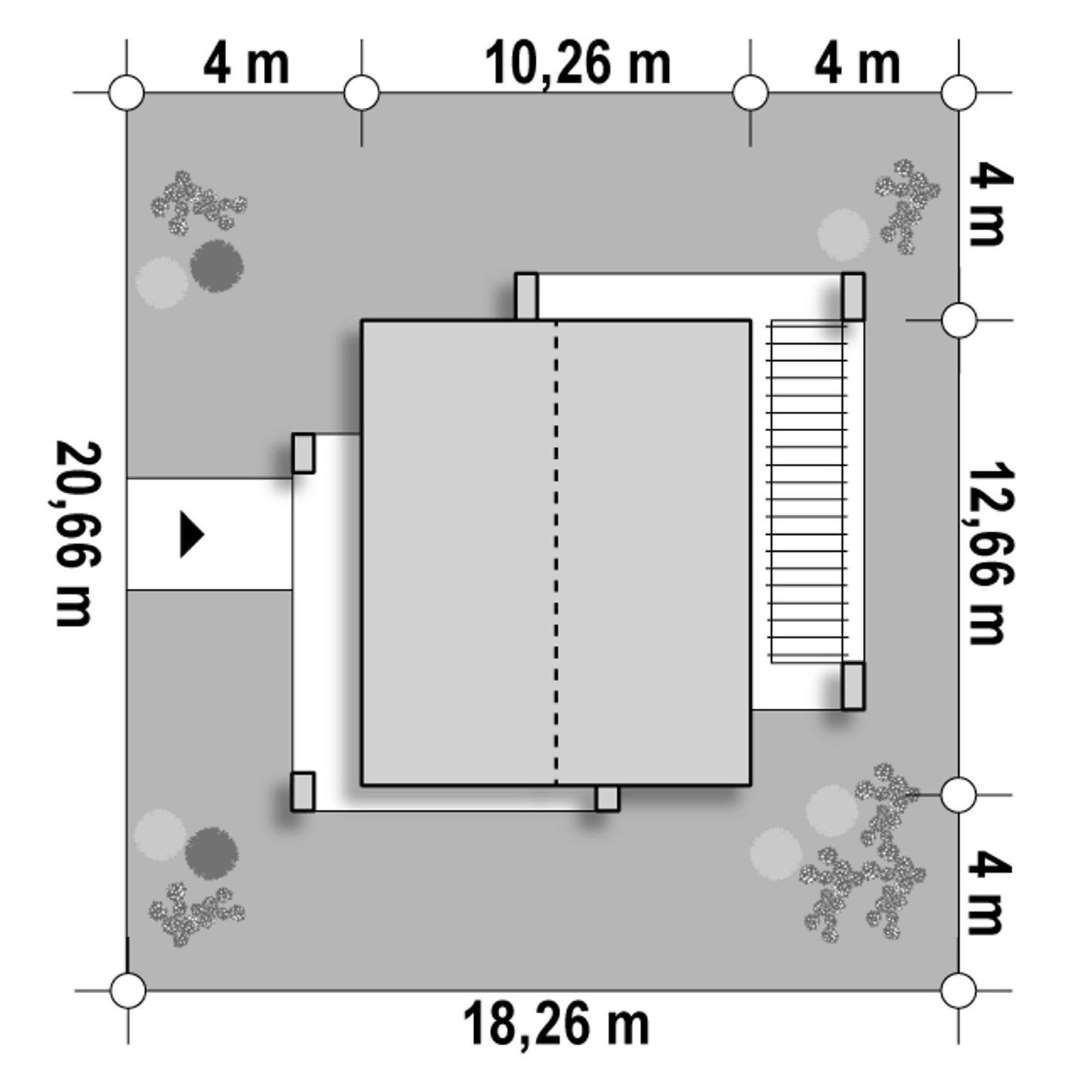 Plan amplasament Casă parter 102 mp utili, 3 dormitoare, 2 băi