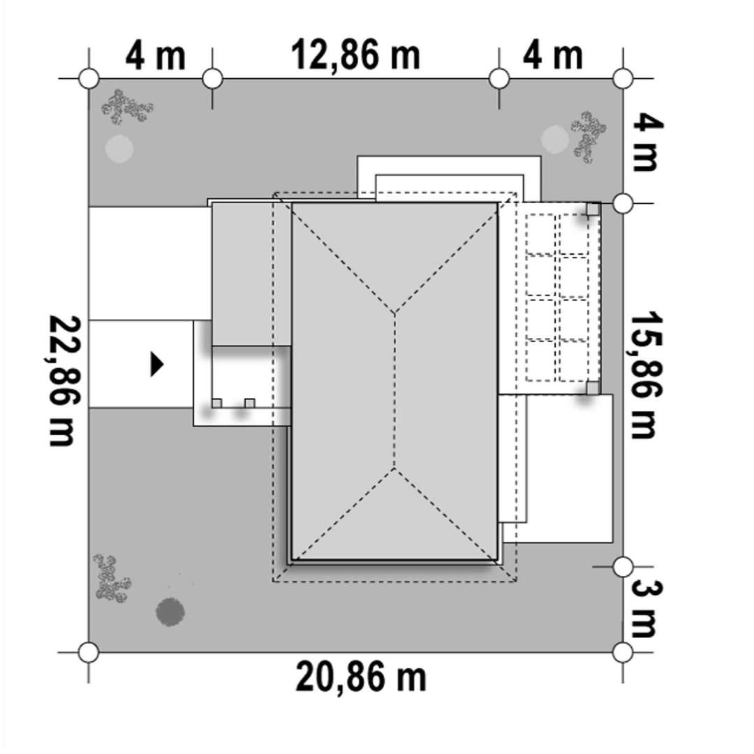Plan amplasament Casă parter 100 mp utili, un dormitor, 2 băi