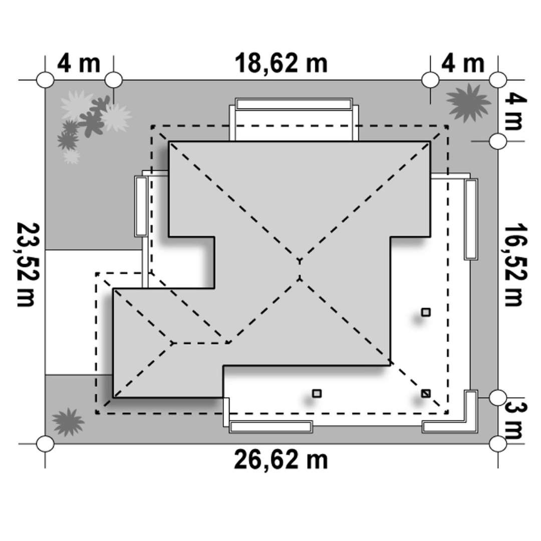 Plan amplasament Casă parter 144 mp utili, 4 dormitoare, 3 băi