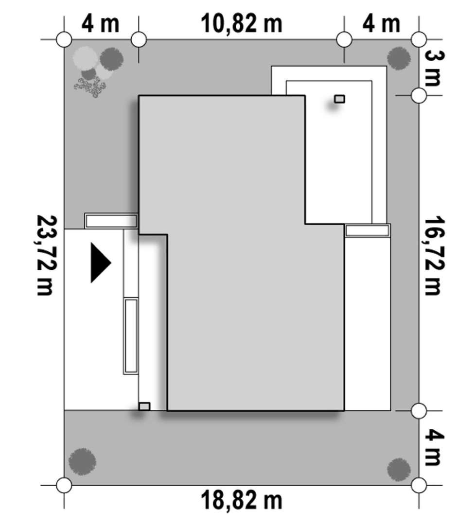 Plan amplasament Casă parter 124 mp utili, 4 dormitoare, 2 băi