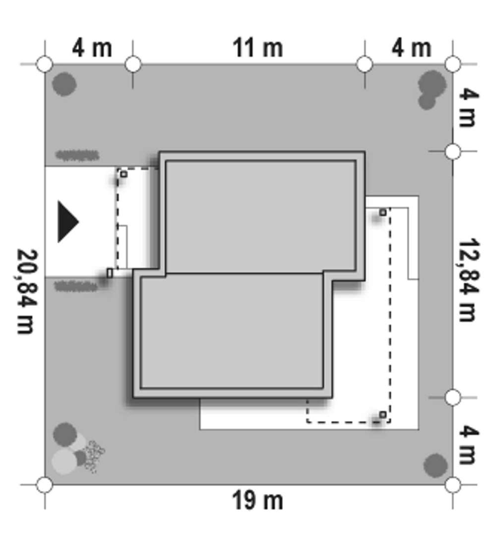 Plan amplasament Casă parter 95 mp utili, 3 dormitoare, o baie