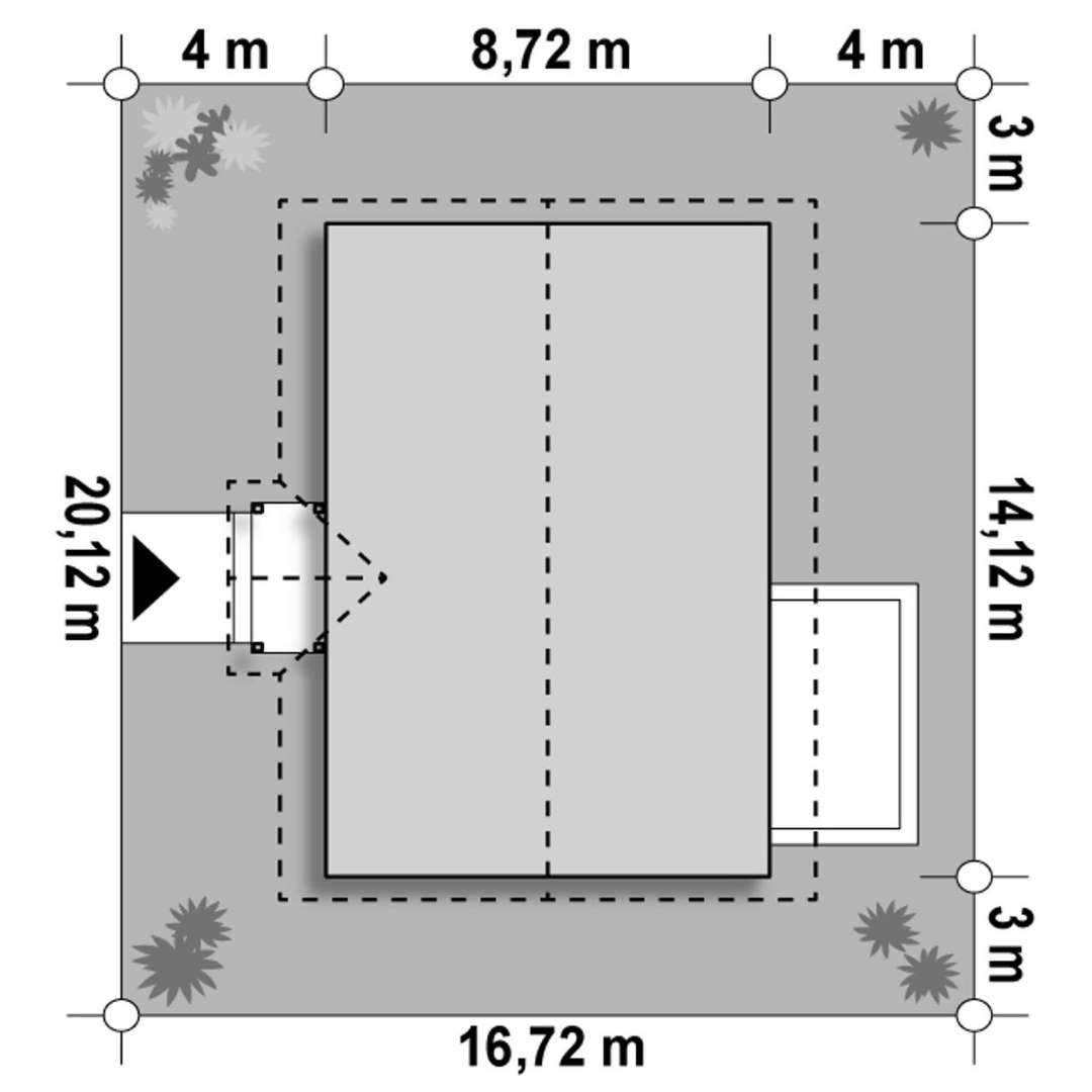 Plan amplasament Casă parter 97 mp utili, 3 dormitoare, o baie