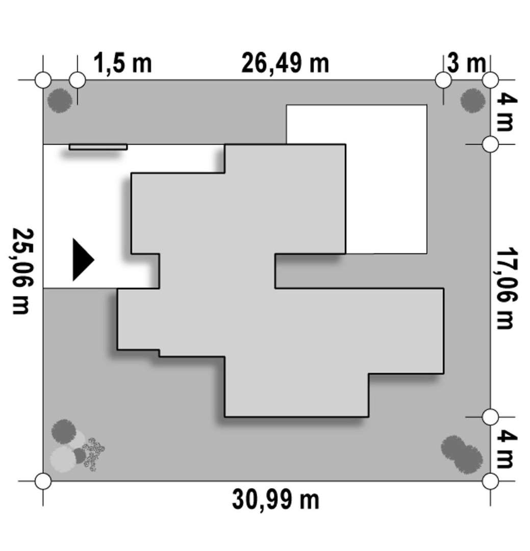 Plan amplasament Casă parter 175 mp utili, 3 dormitoare, 3 băi