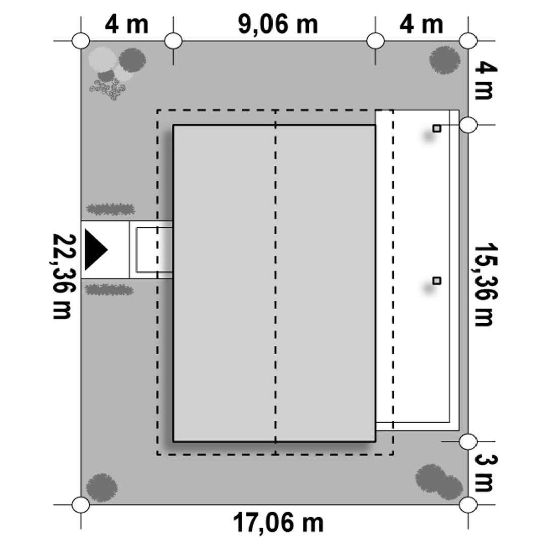 Plan amplasament Casă parter 105 mp utili, 4 dormitoare, o baie