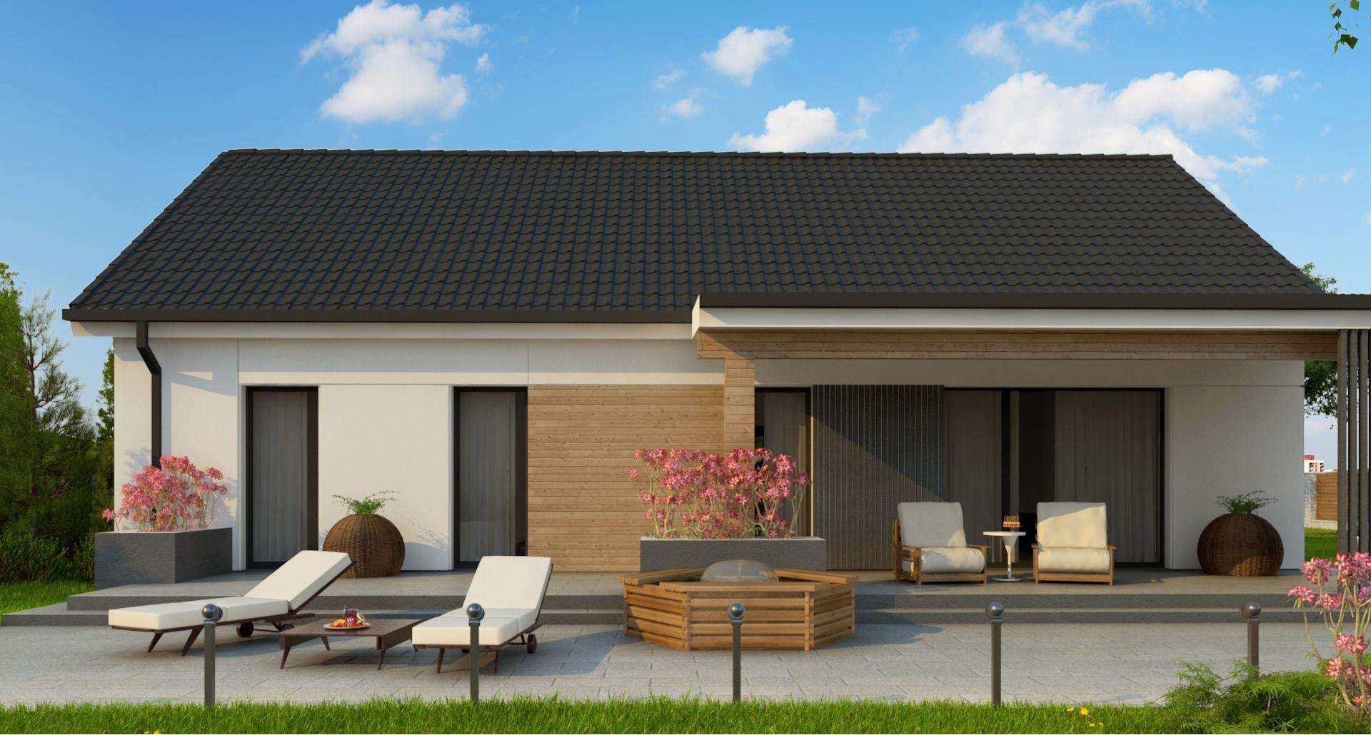 Fatada Casă parter 106 mp utili, 4 dormitoare, o baie
