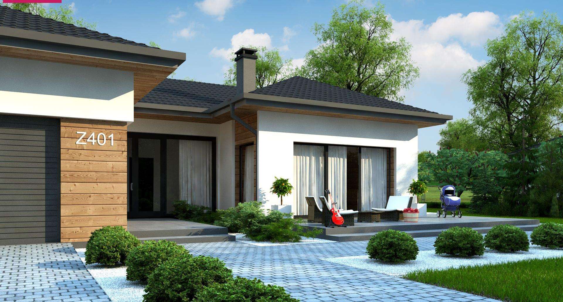 Fatada Casă parter 112 mp utili, 3 dormitoare, 2 băi