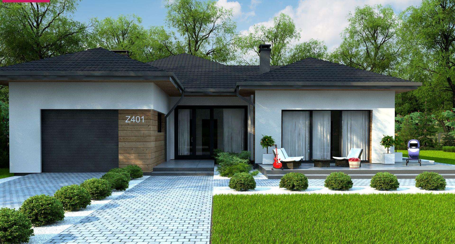 Fatada Casă parter 112 mp utili, 3 dormitoare, 2 băi