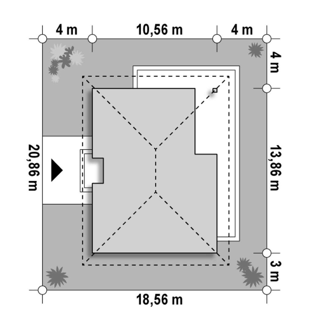 Plan amplasament Casă parter 100 mp utili, 3 dormitoare, 2 băi