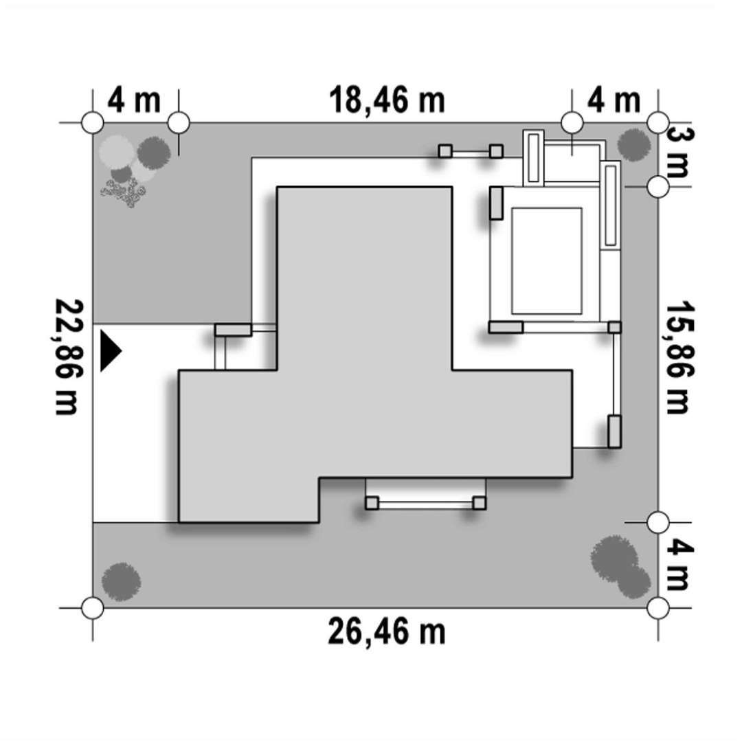 Plan amplasament Casă parter 99 mp utili, 3 dormitoare, o baie