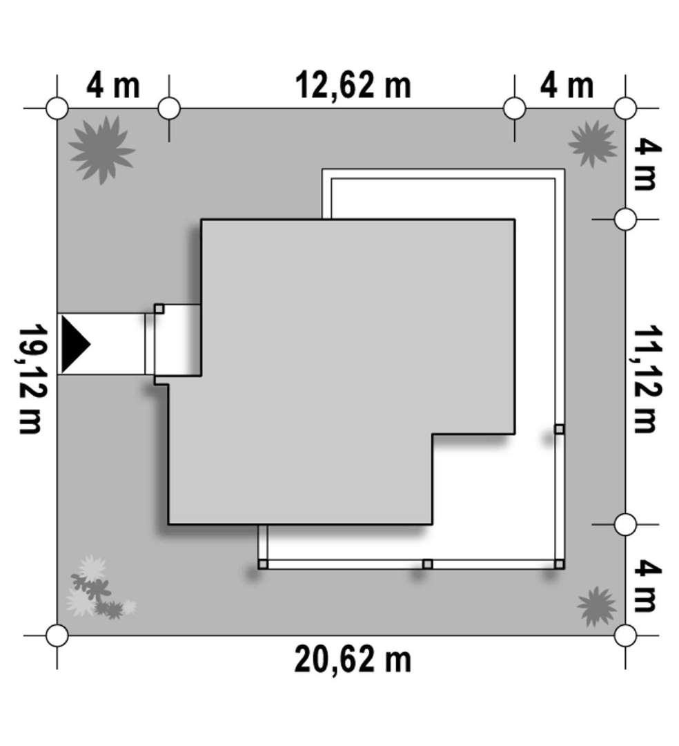 Plan amplasament Casă parter 98 mp utili, 3 dormitoare, o baie
