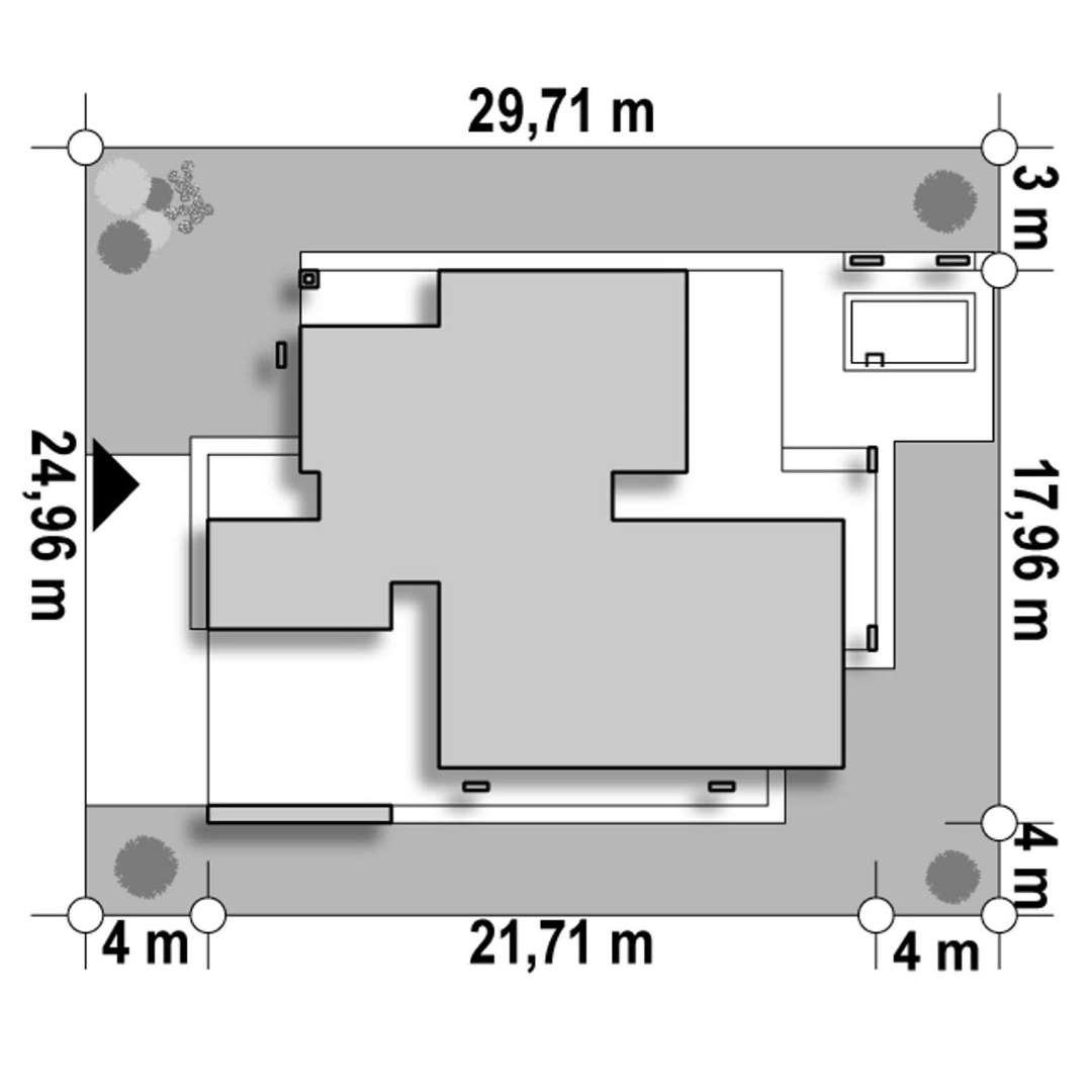 Plan amplasament Casă parter 165 mp utili, 3 dormitoare, 2 băi