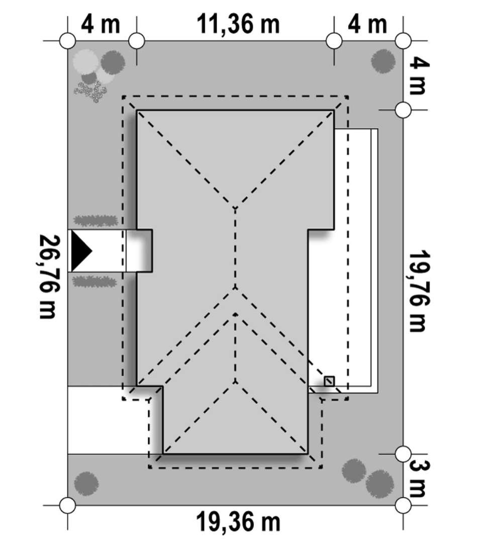 Plan amplasament Casă parter 132 mp utili, 4 dormitoare, o baie