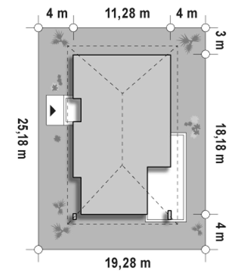 Plan amplasament Casă parter 130 mp utili, 3 dormitoare, o baie
