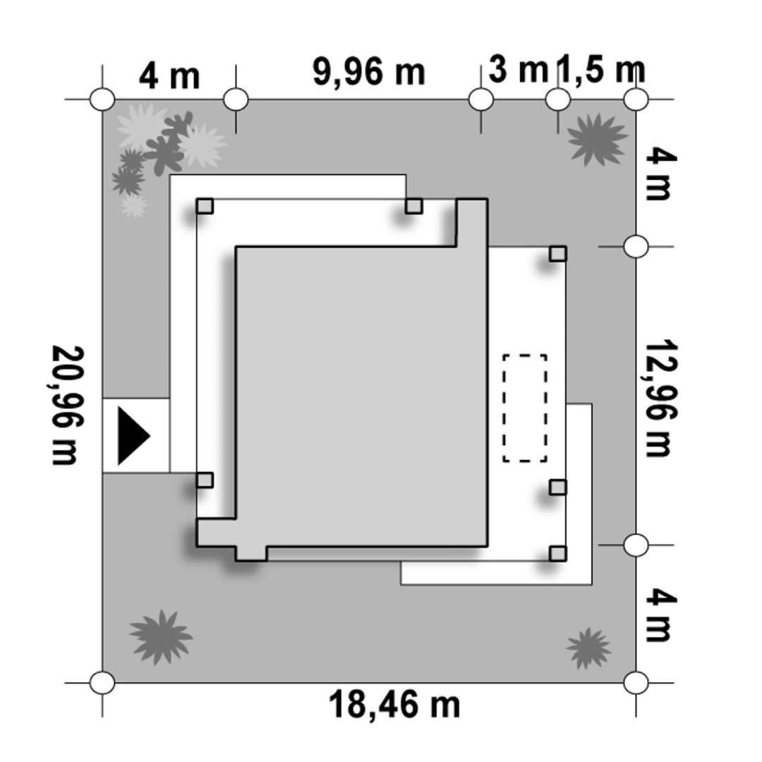 Plan amplasament Casă parter 94 mp utili, 3 dormitoare, o baie